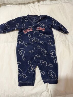 Unbranded Navy "Rock Star" Guitar Print Baby One-Piece